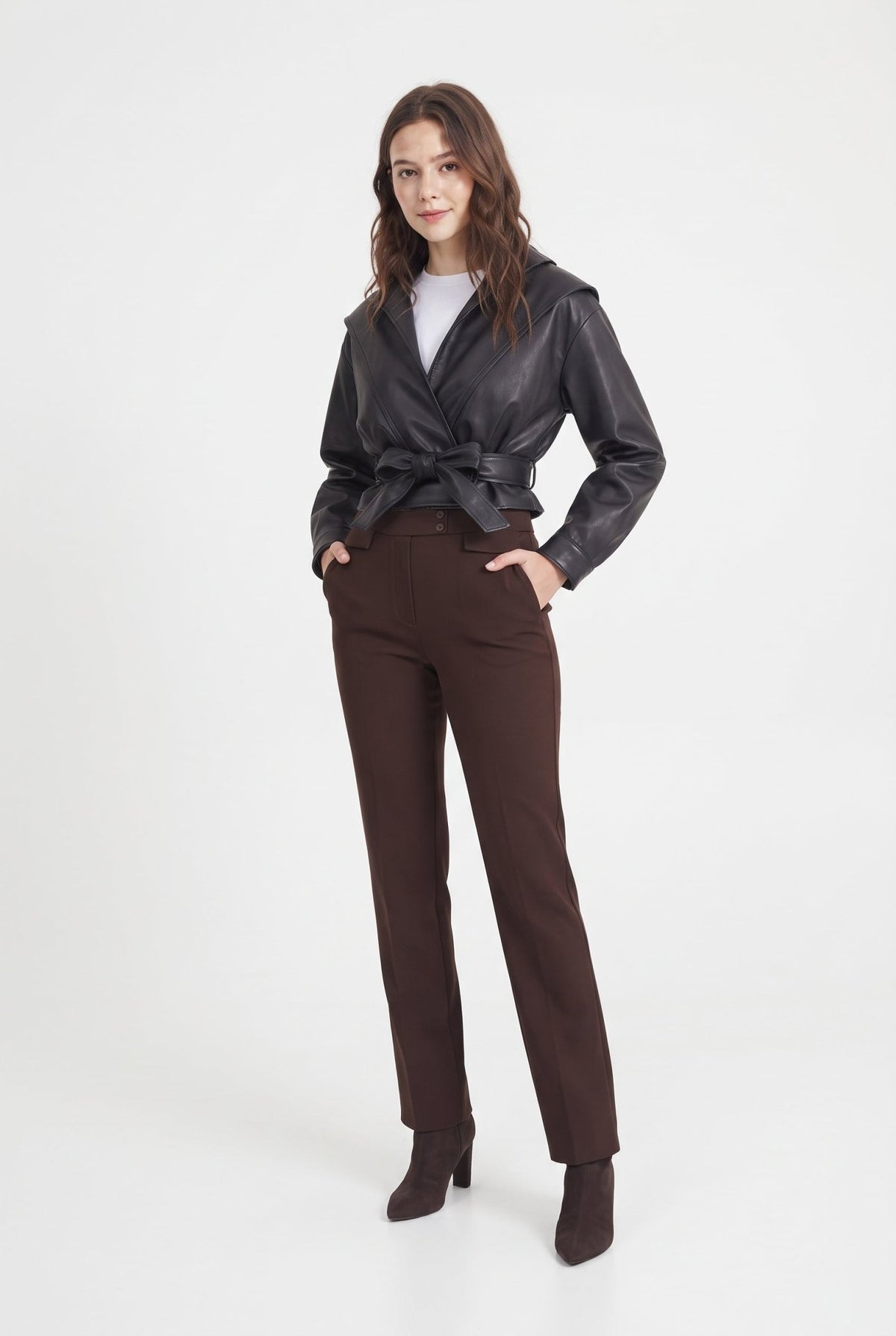 Petite Koyu Kahverengi Bootcut Pantolon - LUMINOIRE