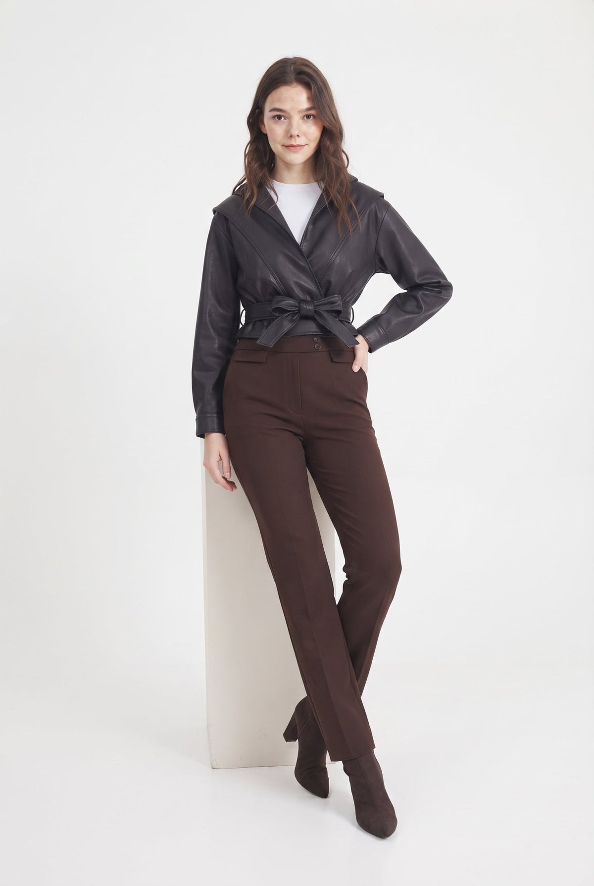 Petite Koyu Kahverengi Bootcut Pantolon - LUMINOIRE