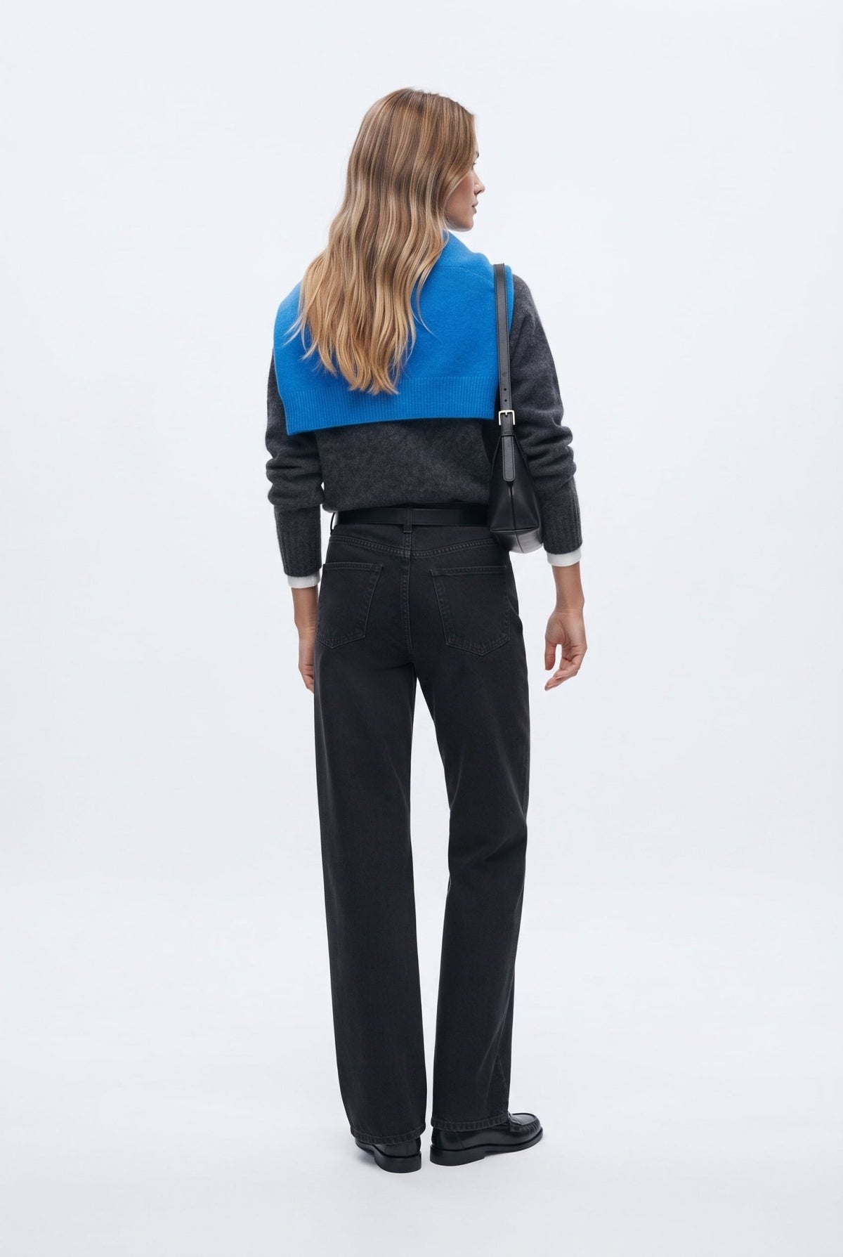 Siyah Az Esnek Yüksek Bel Wide Leg Geniş Paça Jeans - LUMINOIRE