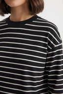 Siyah Çizgili Oversize/Geniş Kesim Bisiklet Yaka İnce Örme Sweatshirt - LUMINOIRE