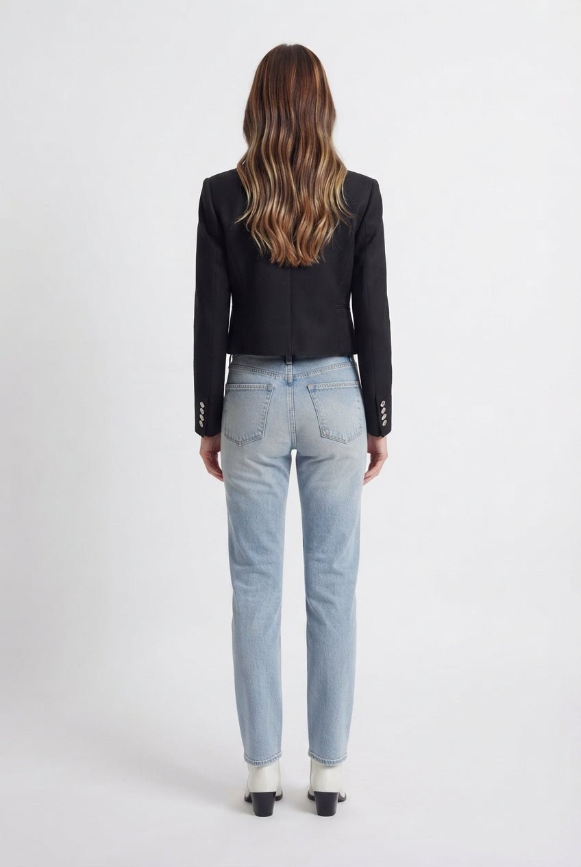 Siyah Düğmeli Fitted/Vücuda Oturan Blazer Ceket - LUMINOIRE