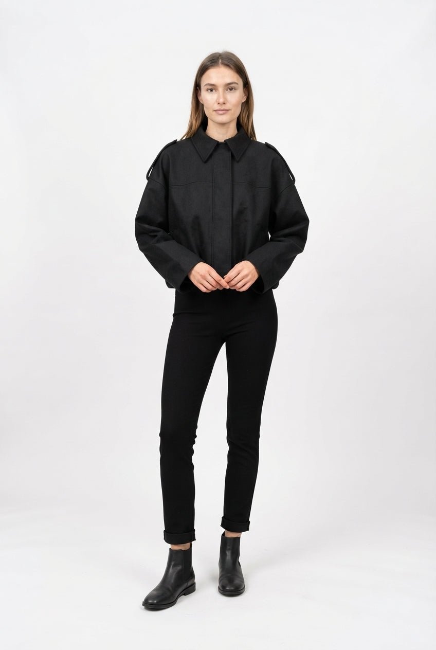 Siyah Oversize Kalıp Süet Bomber İnce Ceket Mont - LUMINOIRE
