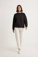 Siyah Oversize/Bol Kesim Bisiklet Yaka Kalın/İçi polarlı Örme Sweatshirt - LUMINOIRE