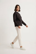 Siyah Oversize/Bol Kesim Bisiklet Yaka Kalın/İçi polarlı Örme Sweatshirt - LUMINOIRE