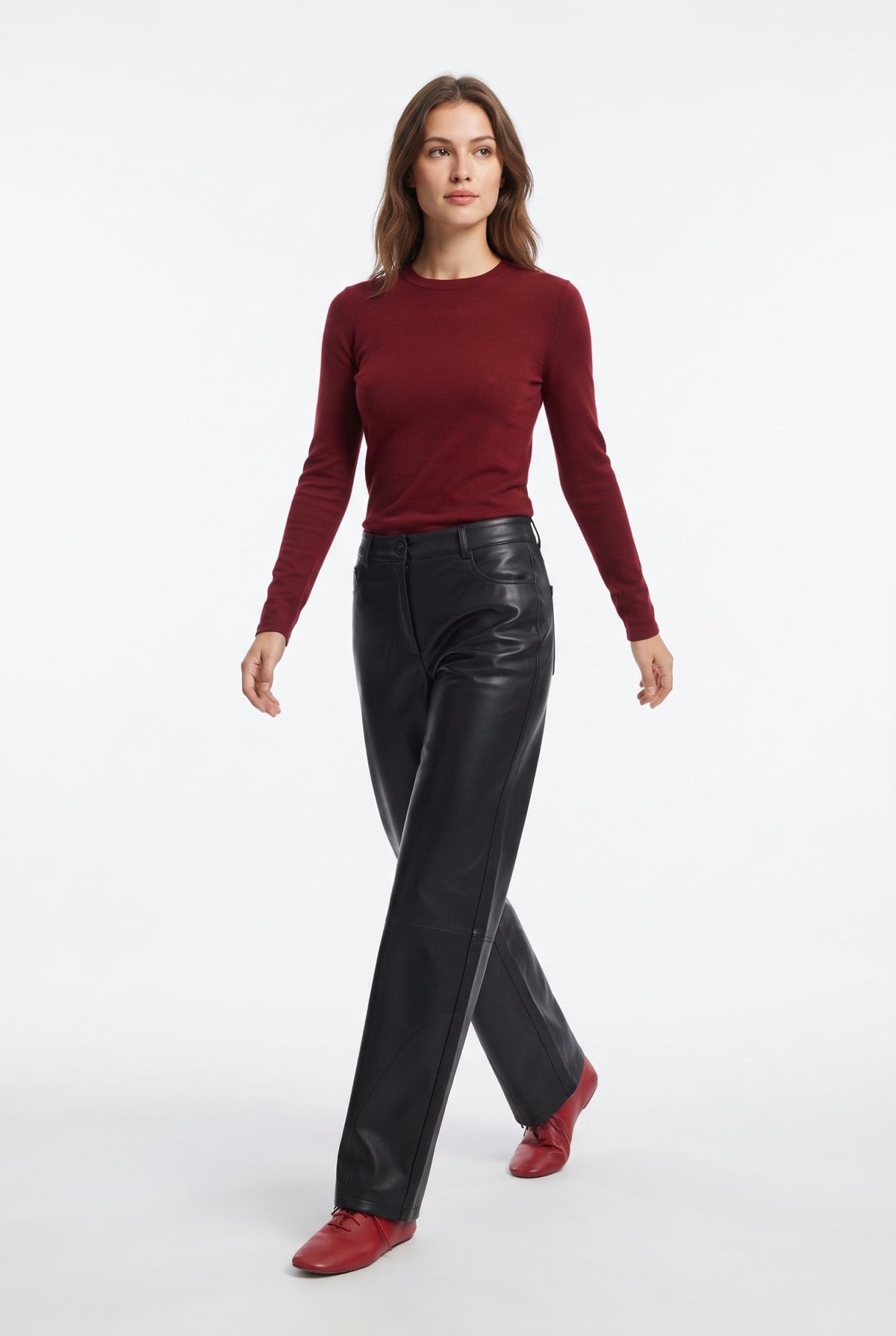 Siyah Suni Deri Barrel Pantolon - LUMINOIRE