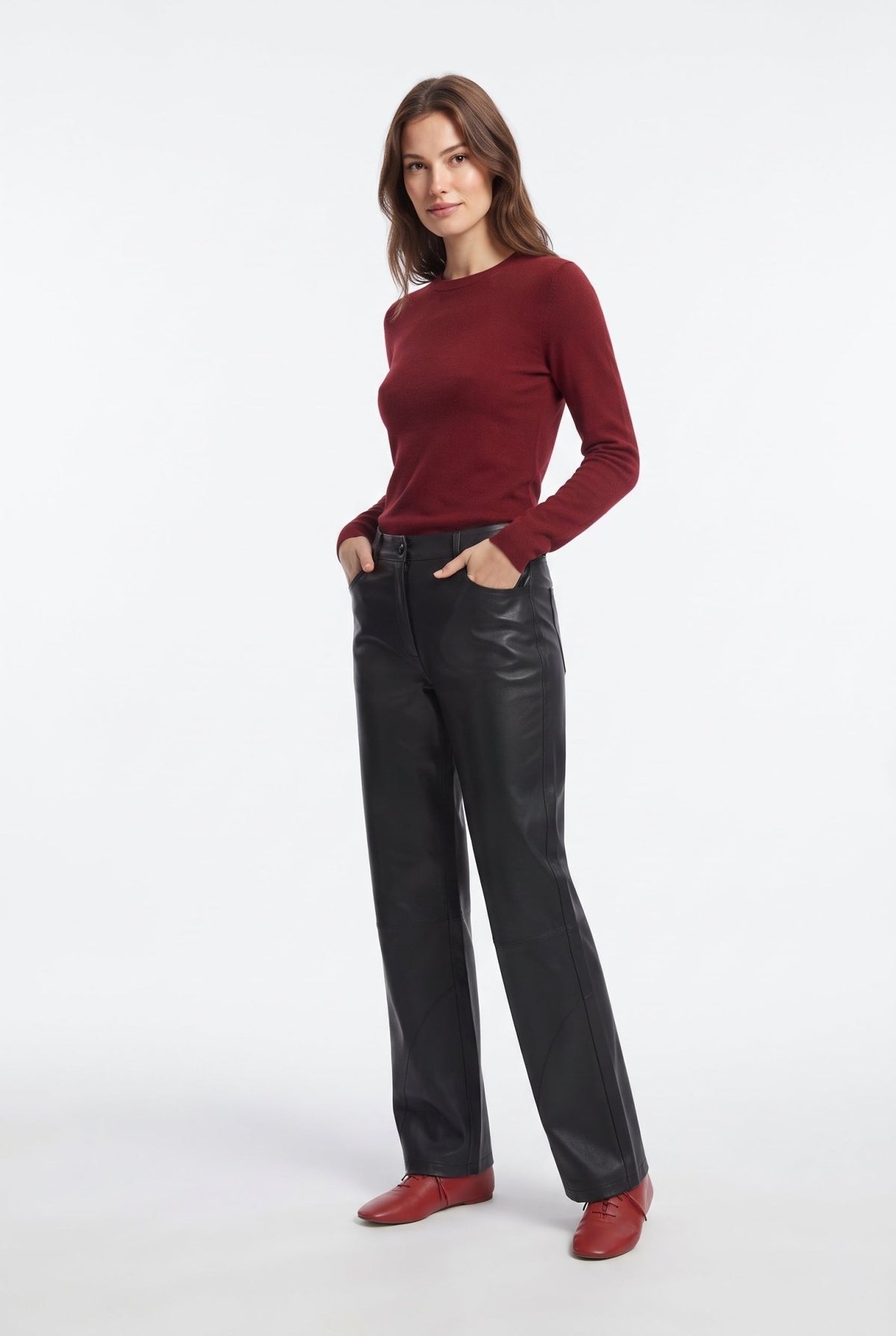 Siyah Suni Deri Barrel Pantolon - LUMINOIRE