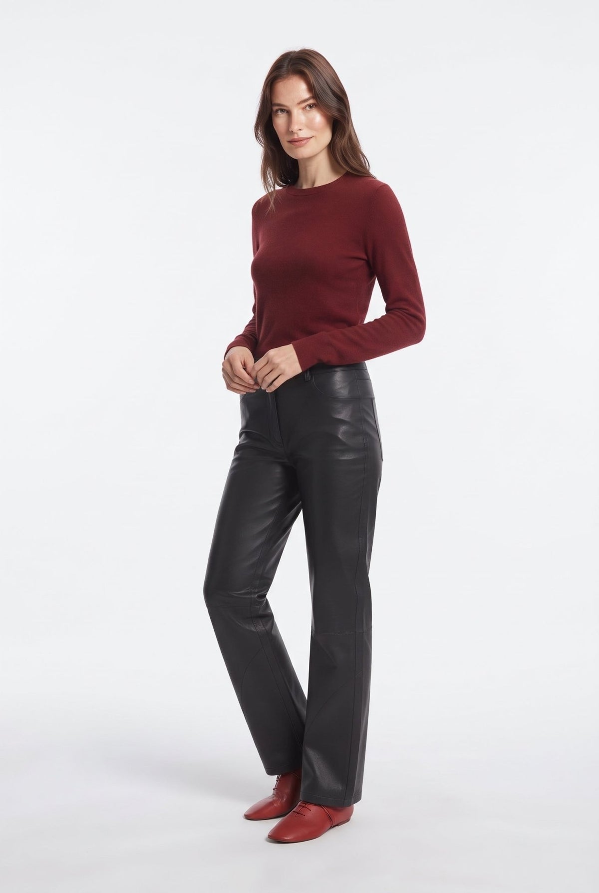 Siyah Suni Deri Barrel Pantolon - LUMINOIRE