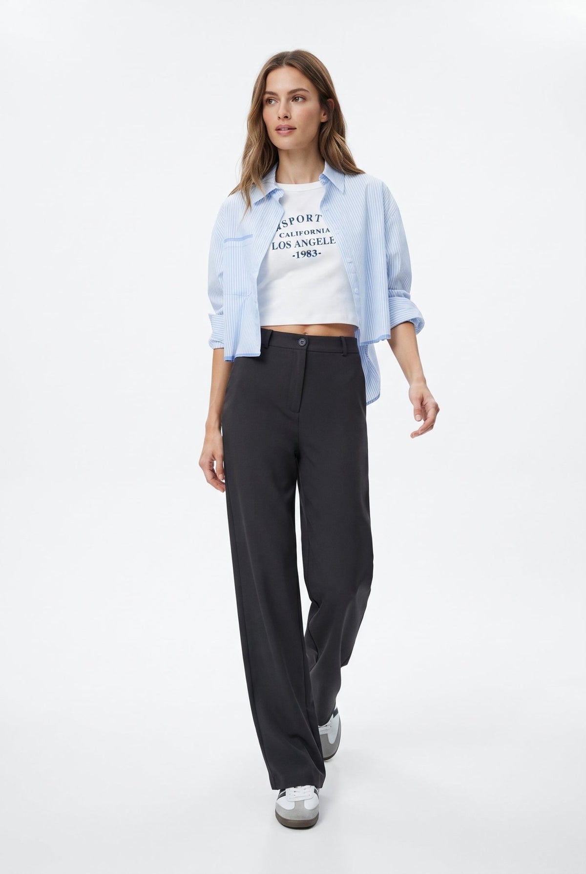 Siyah Wide Leg/Geniş Paça Bootcut Dokuma Kumaş Pantolon - LUMINOIRE