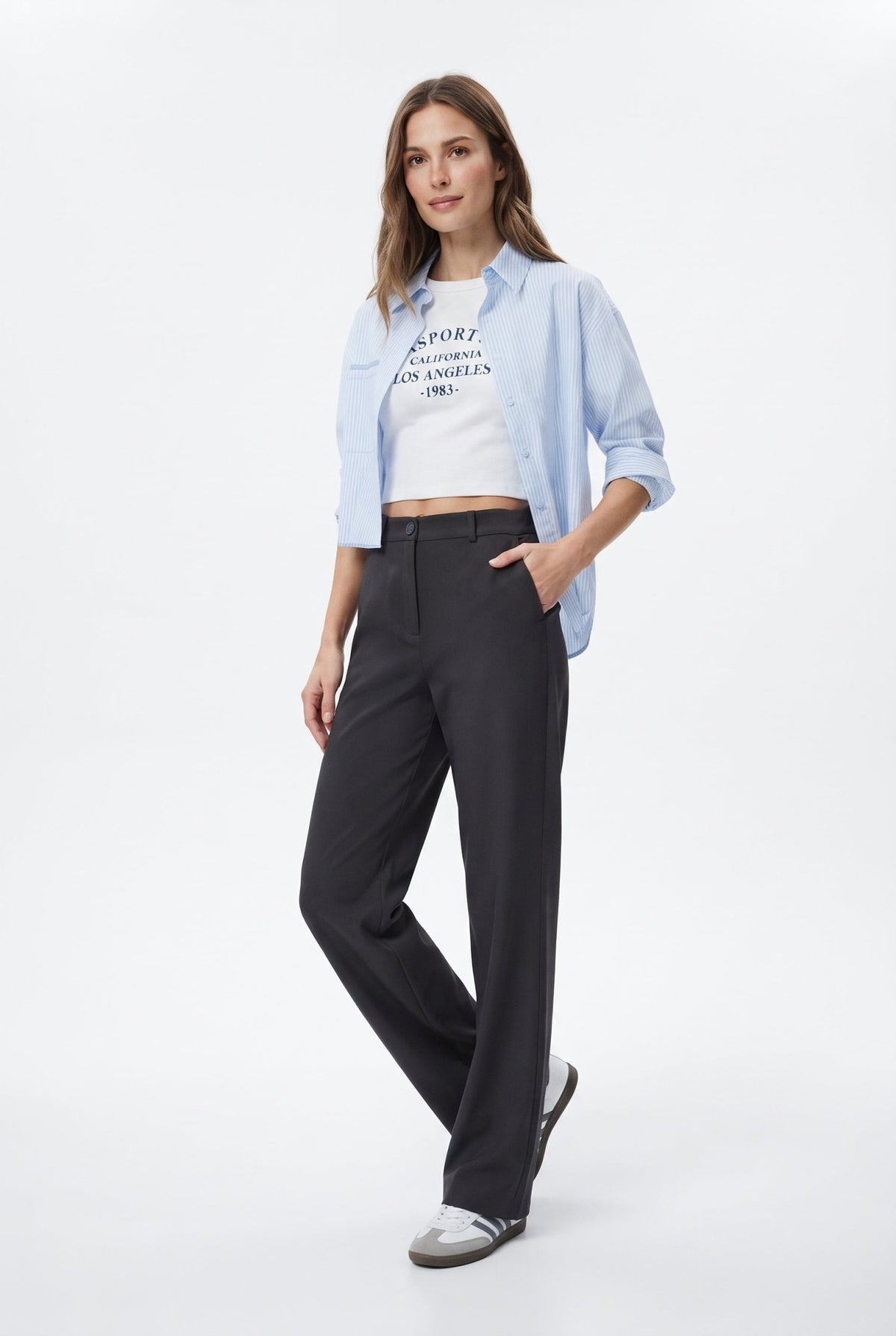 Siyah Wide Leg/Geniş Paça Bootcut Dokuma Kumaş Pantolon - LUMINOIRE