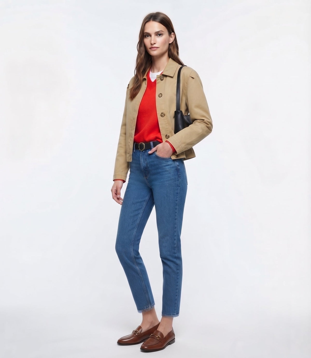 Taba Balon Kollu Regular Denim Ceket - LUMINOIRE