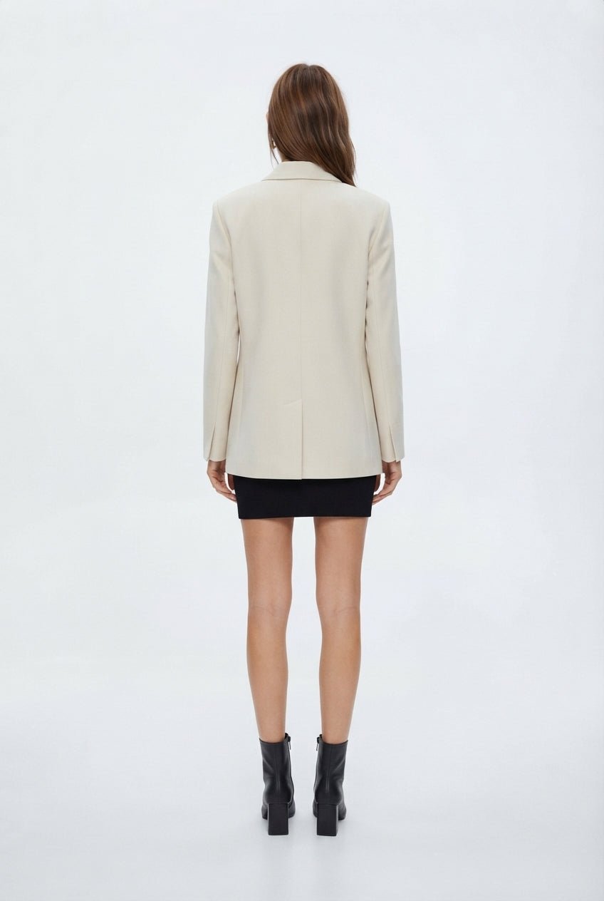 Taş Oversize Düz Kesim Basic Kruvaze Dokuma Blazer Ceket - LUMINOIRE